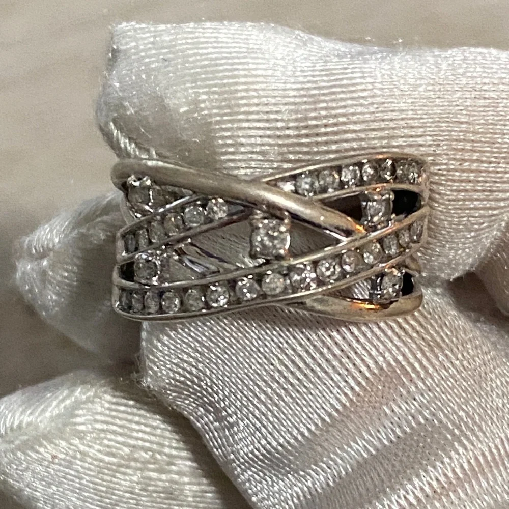 1/2 CTTW Genuine Natural Diamond Crisscross Multi Row Band 925 Sterling Silver